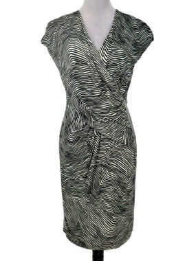 Max Mara Dress Womens 10 US 44 IT Brown White Stretch Knit Faux Wrap Bodycon